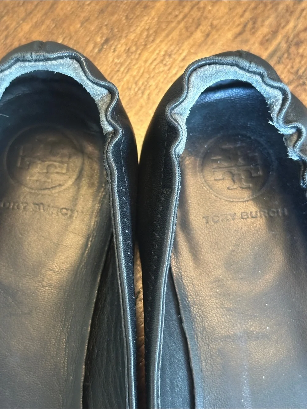 Tory Burch | Minnie Travel Ballet Flats Black Leather Tonal Logo, Size 7.5
